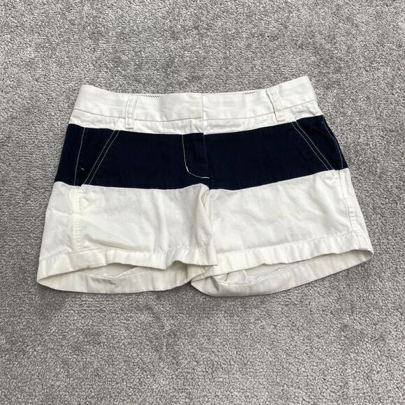 J.CREW Pants - J.Crew Chino Shorts Womens 00 Blue White Striped Mid Rise Cotton Casual Outdoor